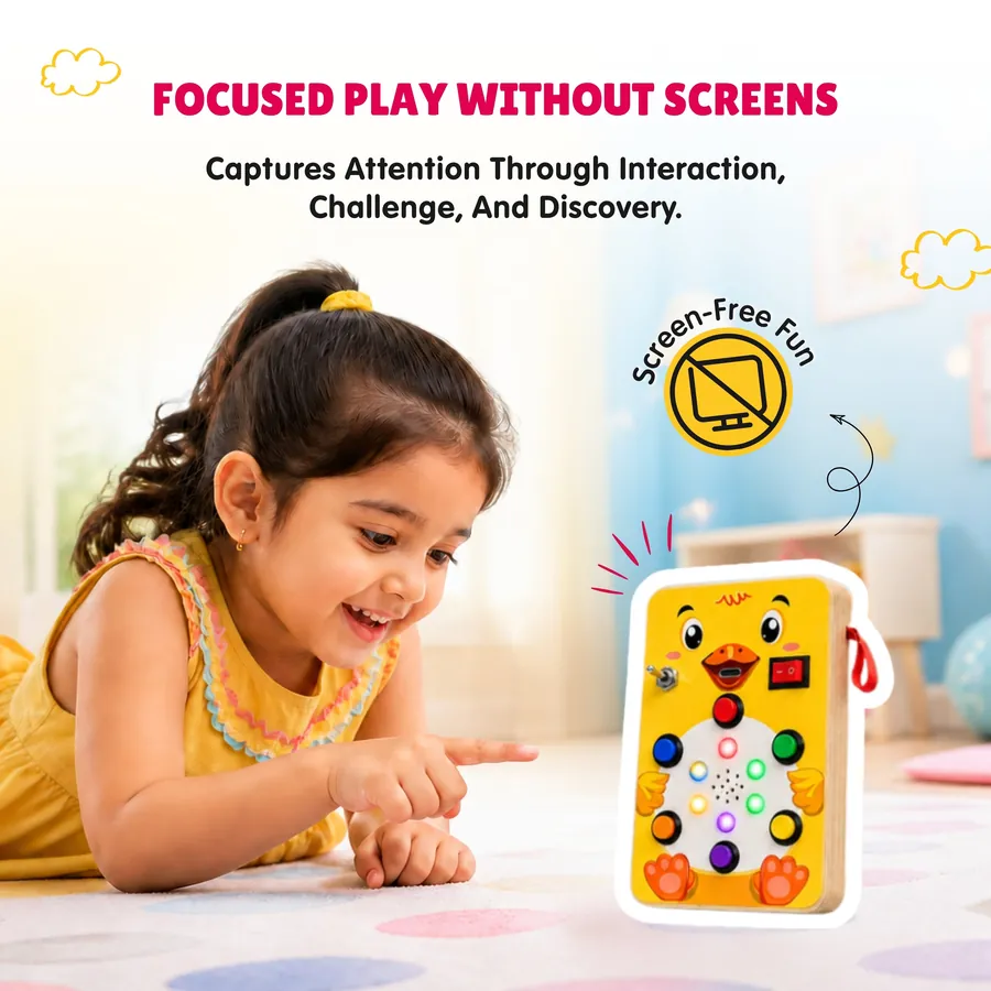 Toddler completely absorbed in playing Tuni instead of a screen