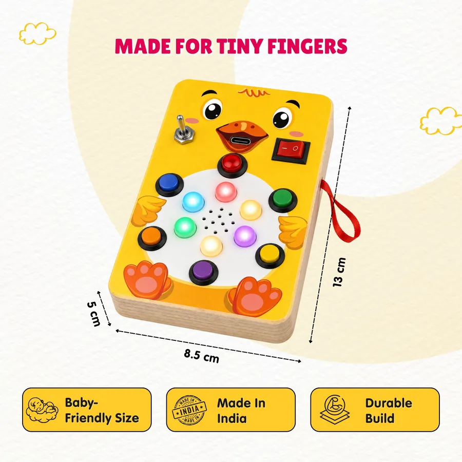 Tuni dimensions — 13cm x 8.5cm x 5cm, baby-friendly size, made in India